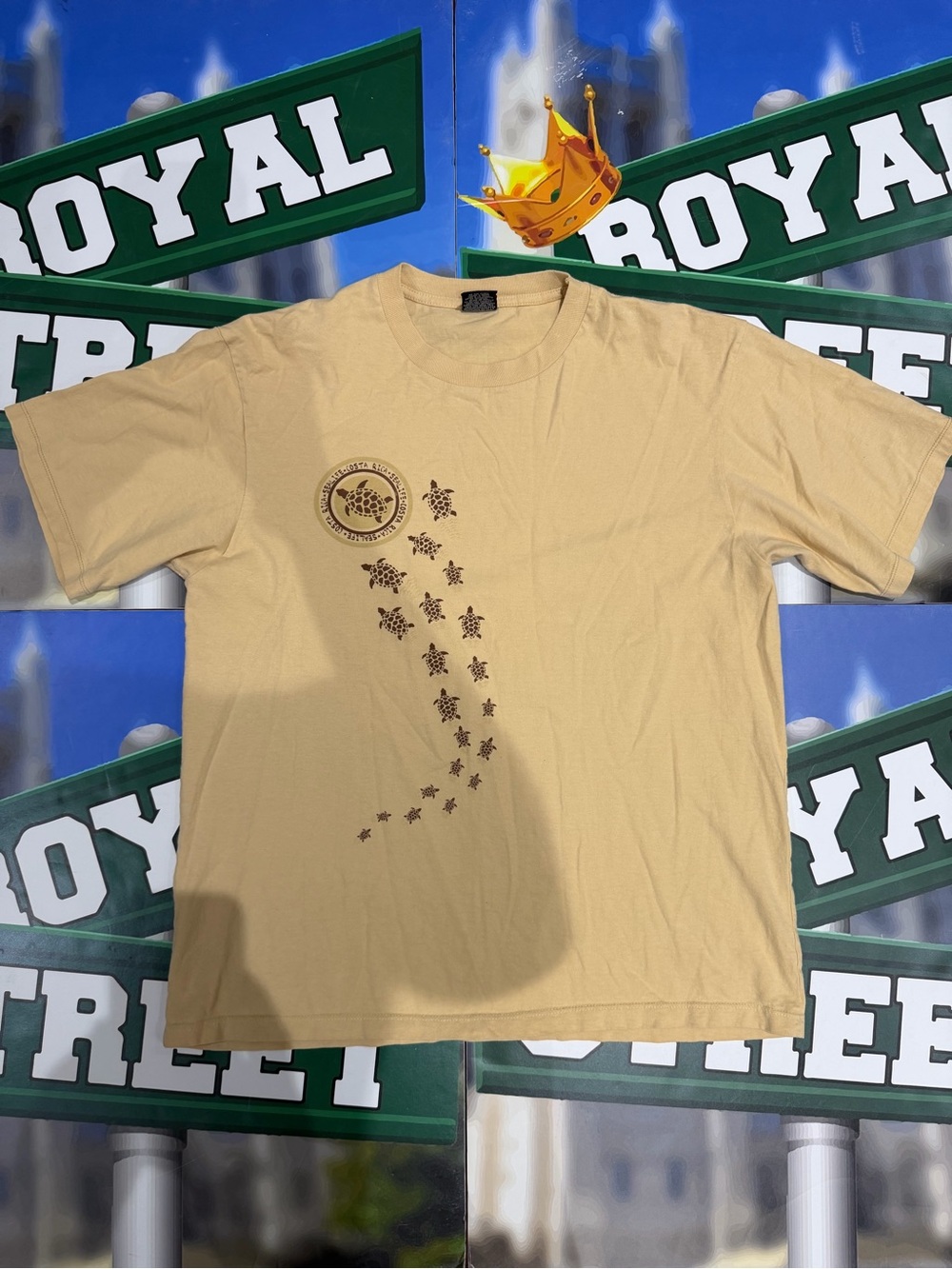 Pura Vida Men's Short Sleeve Tee in Beige with Turtle Trail Graphic